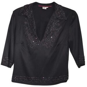 BLACK SILK BEADED TUNIC PEACOCK GLASS BEADS SMALL